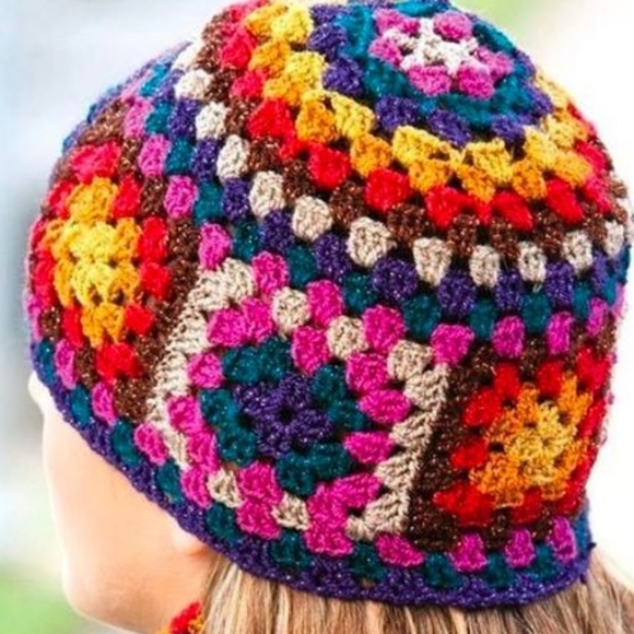 Granny Square vintage beanie hat handmade crochet - Picture 1 of 11